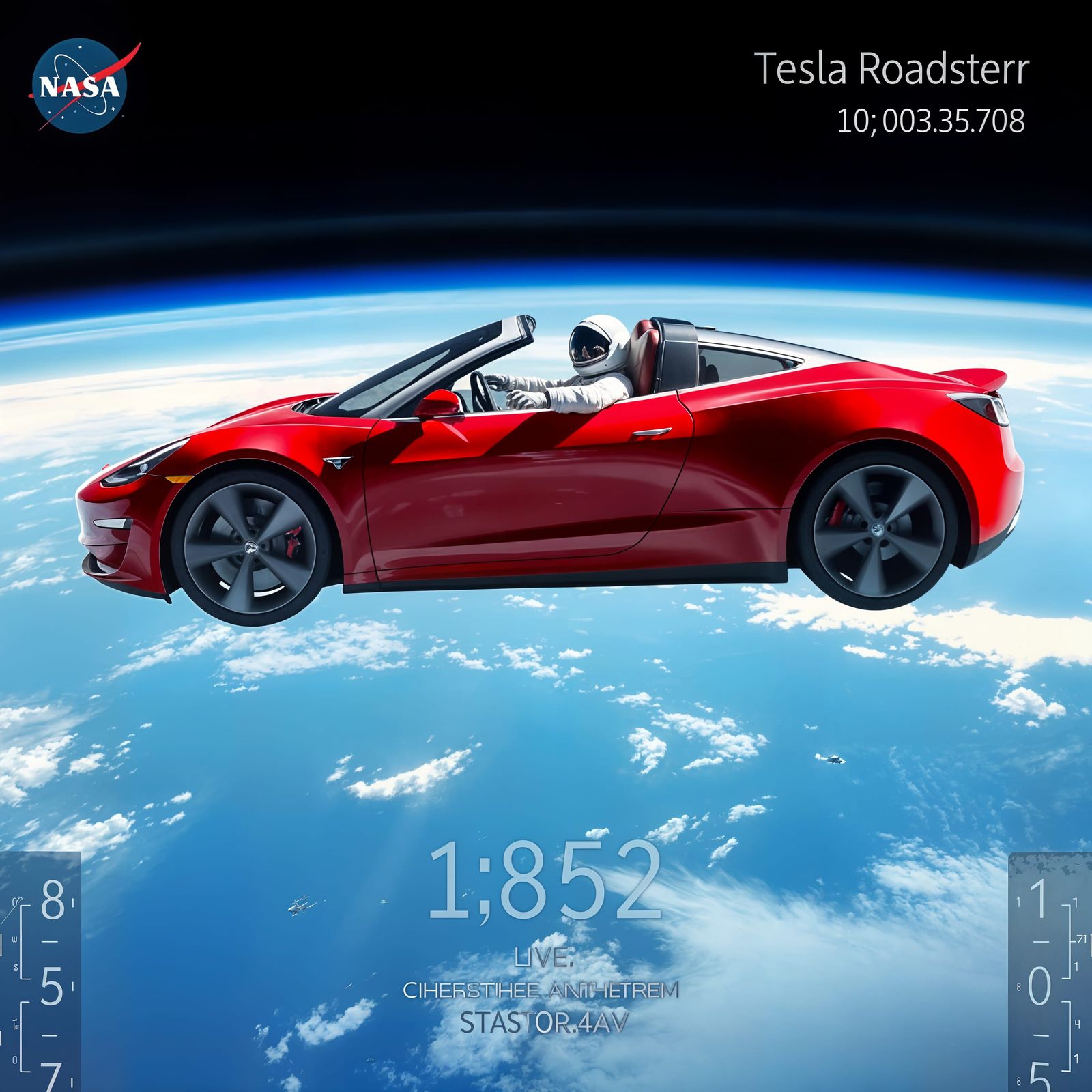 Astronaut Waves from Red Tesla in Space