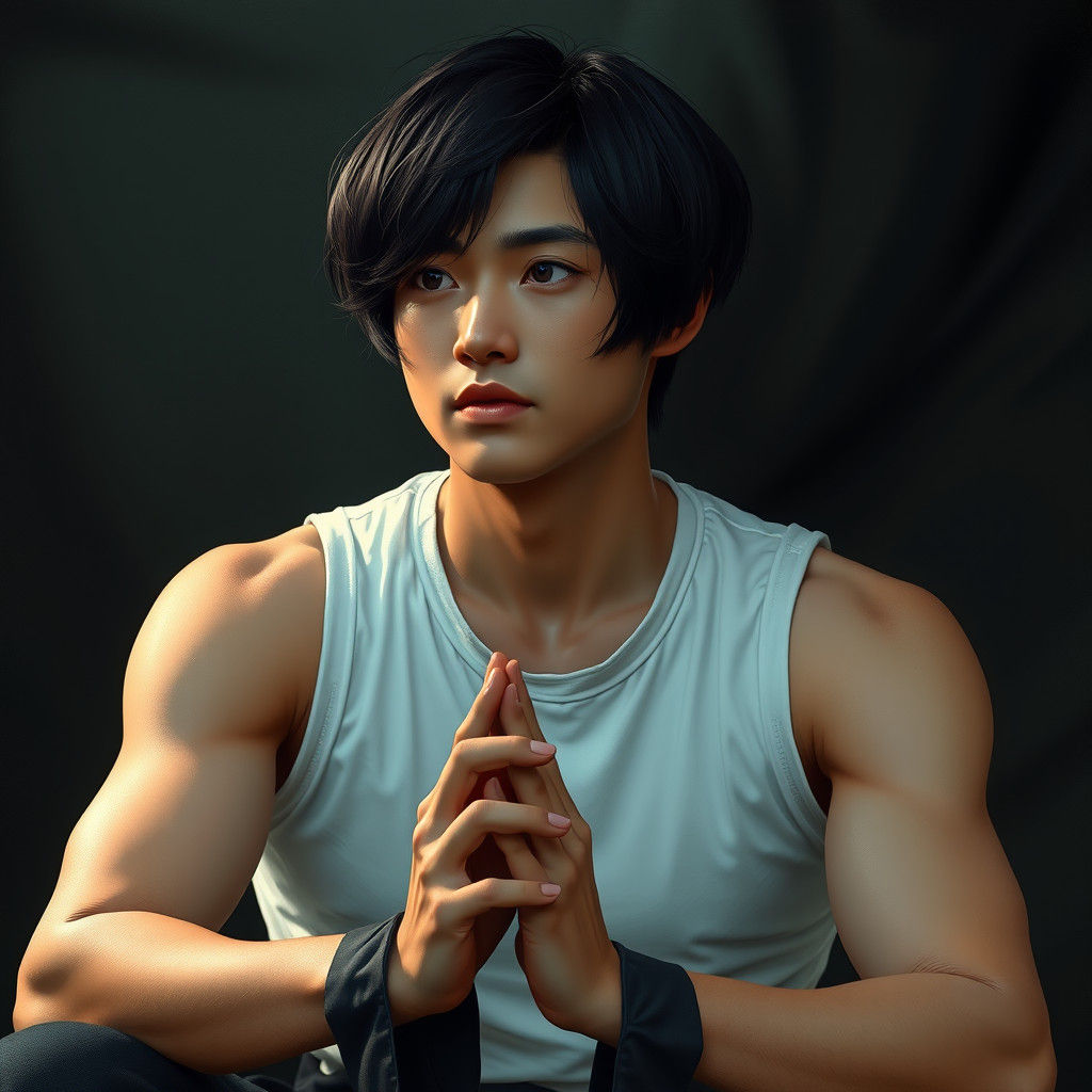 Contemplative Asian Man in Detailed Matte Painting