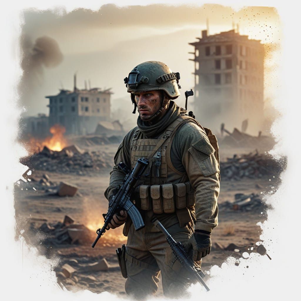War-Torn Soldier in Dawn's Early Light