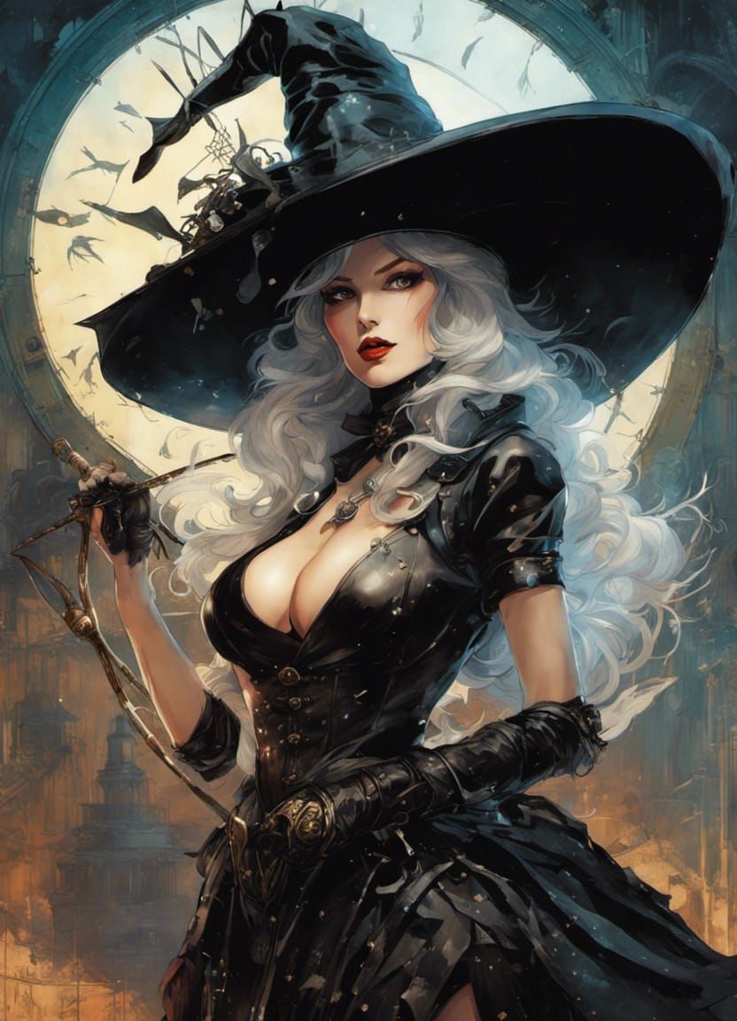 Time Traveler Witch in Steampunk Pin-Up Style