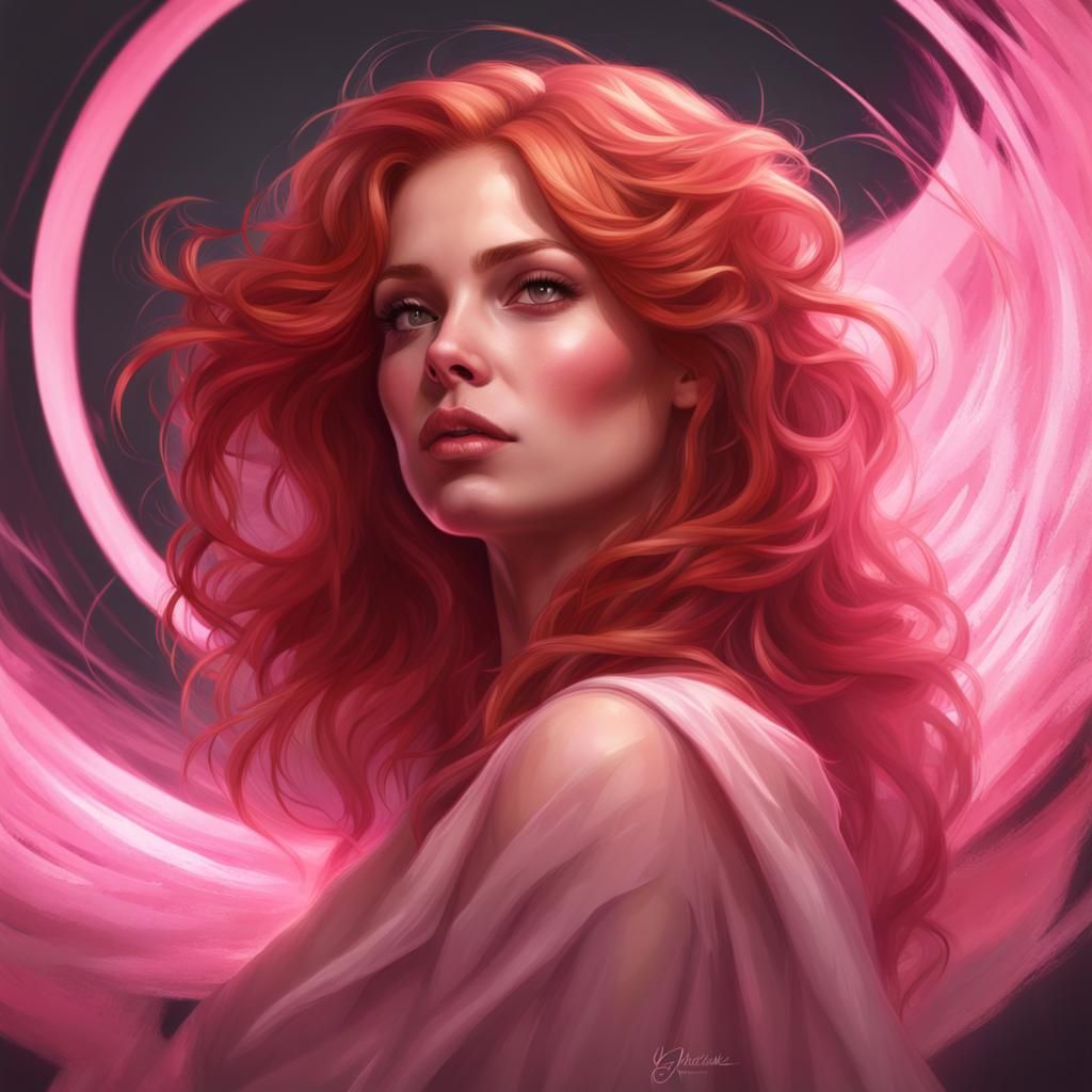 Redhead with Pink Halo: Hyperdetailed Portrait