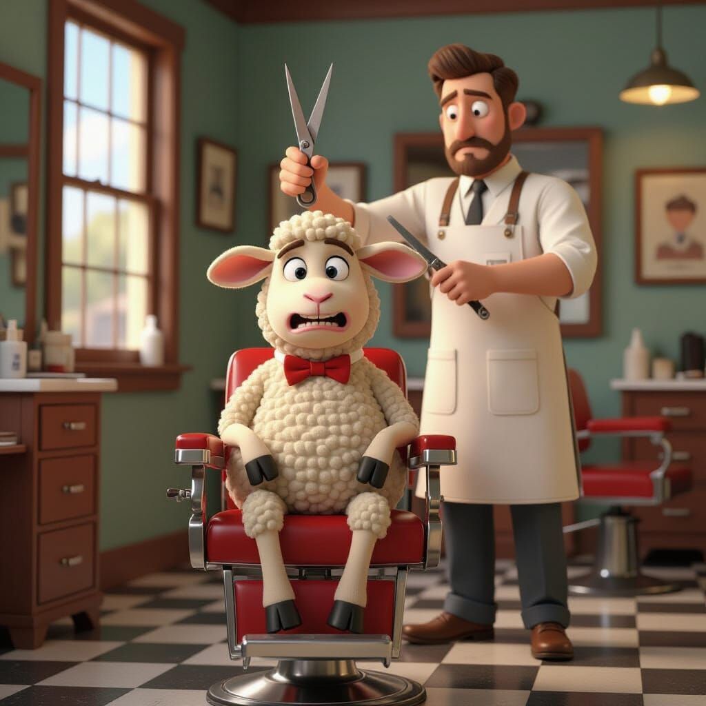 Lamb's Anxious Visit to the Barber: Pixar Style