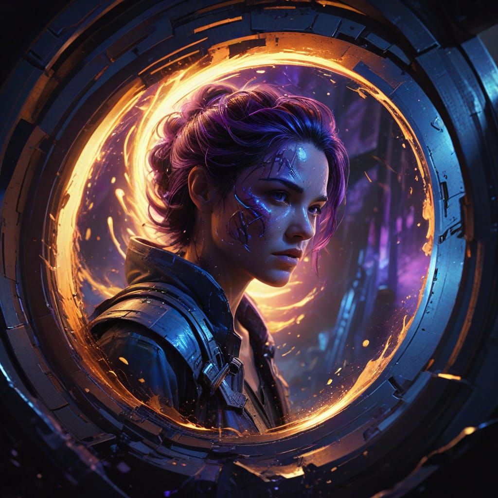 Figure Encounters Open Portal with Swirling Energy