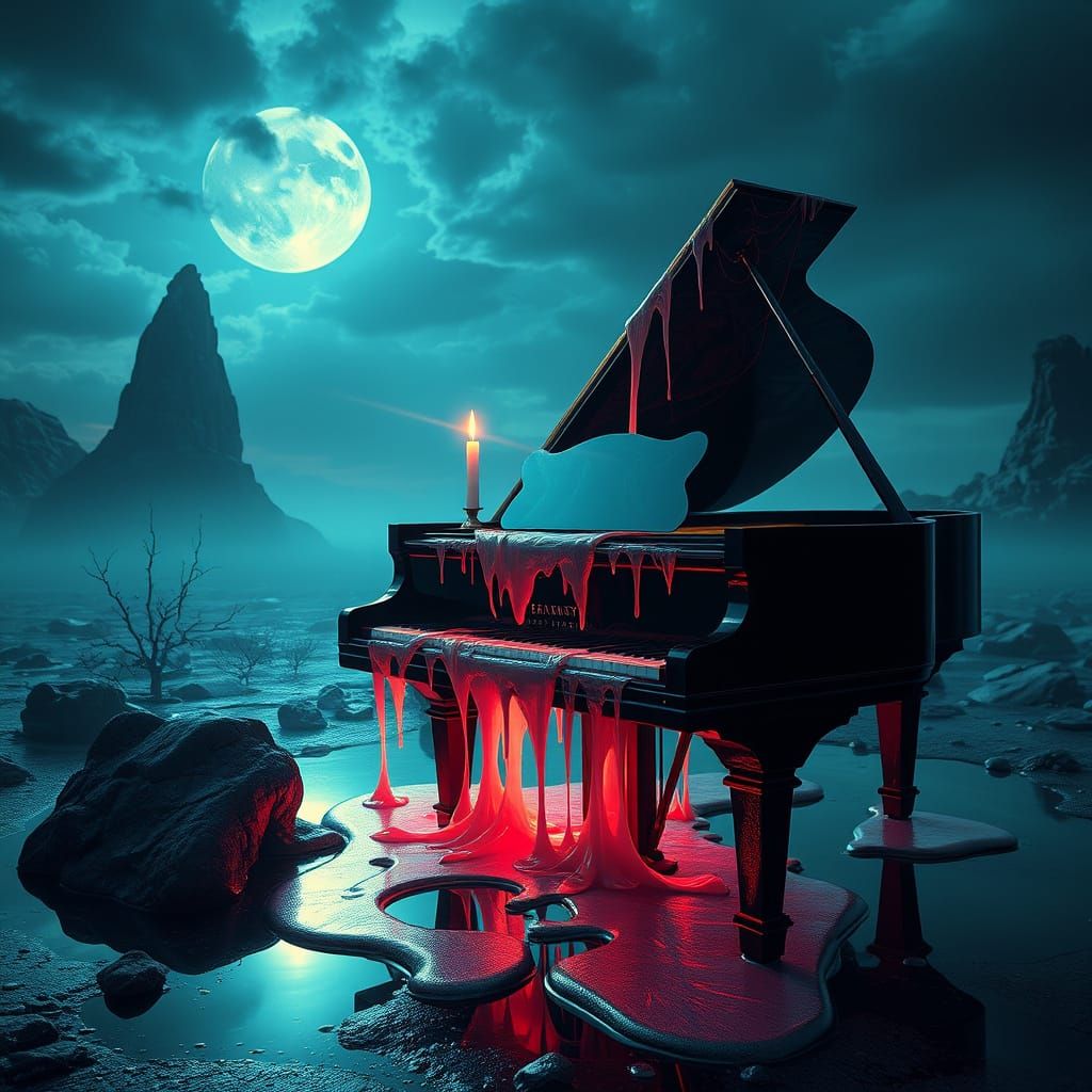 Surreal Melting Piano Dreamscape in Polychromatic Colors