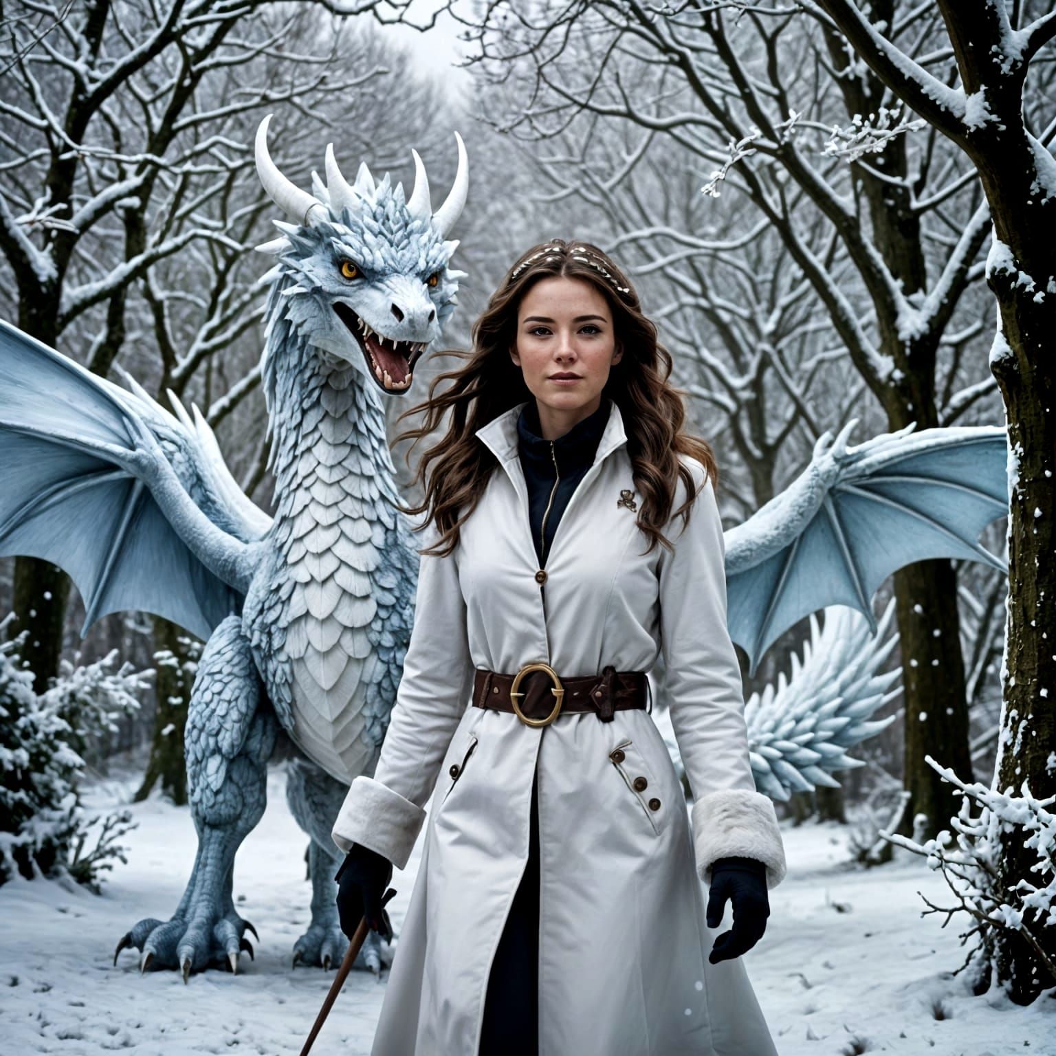 Welsh Woman Wanders Winter Wonderland With White Wyvern
