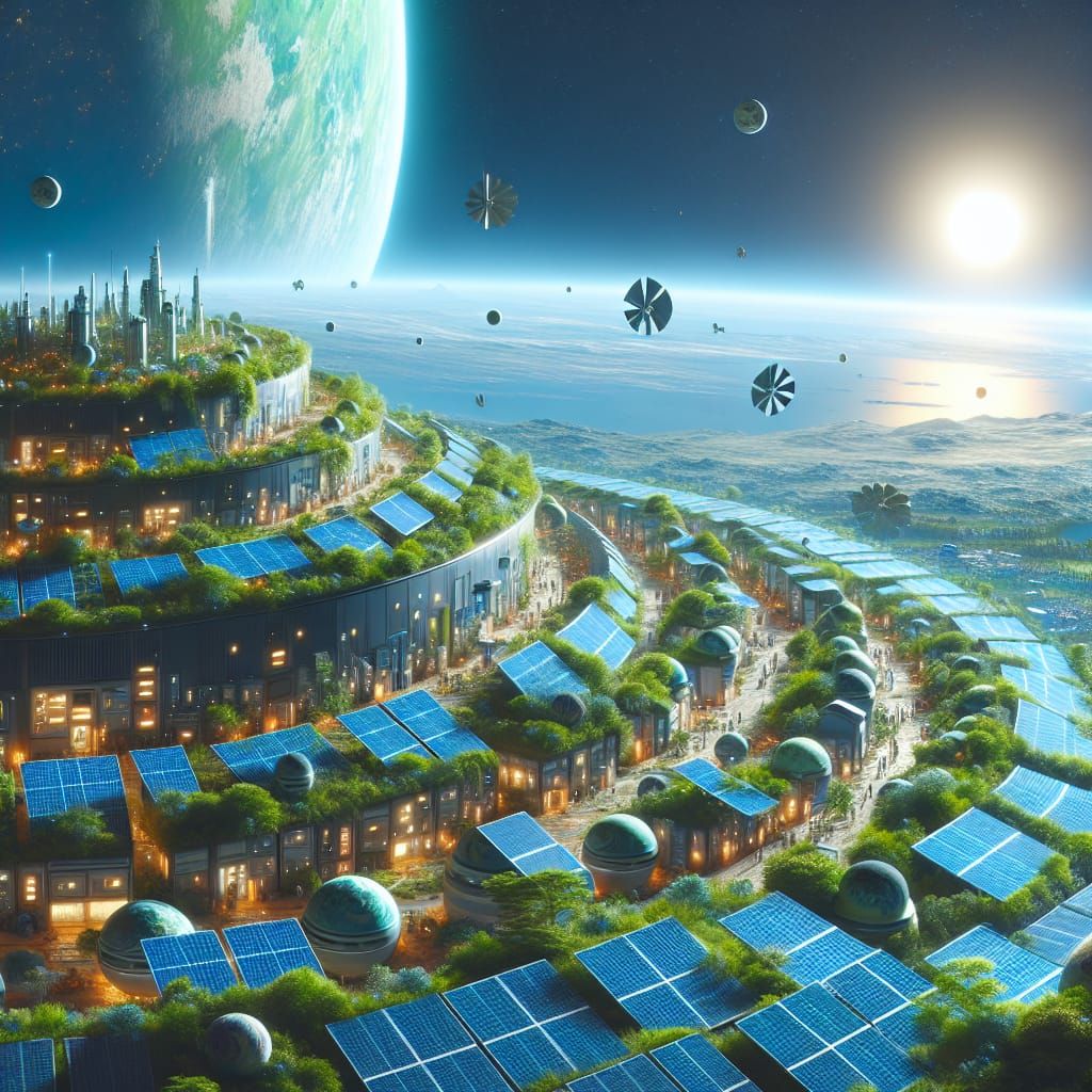 Solarpunk Utopia on a Vibrant Blue Planet
