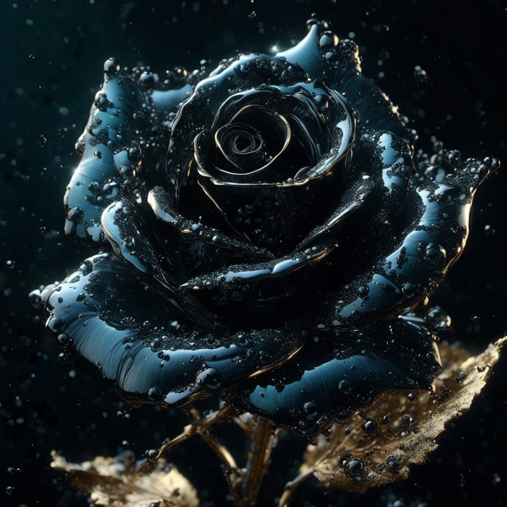 Bioluminescent Glass Rose with Gold Center in HDR