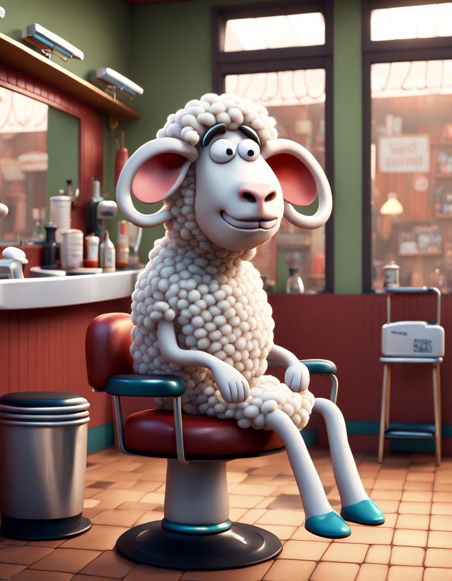 Cartoon Sheep at the Barber Shop: CGI Matte Painting