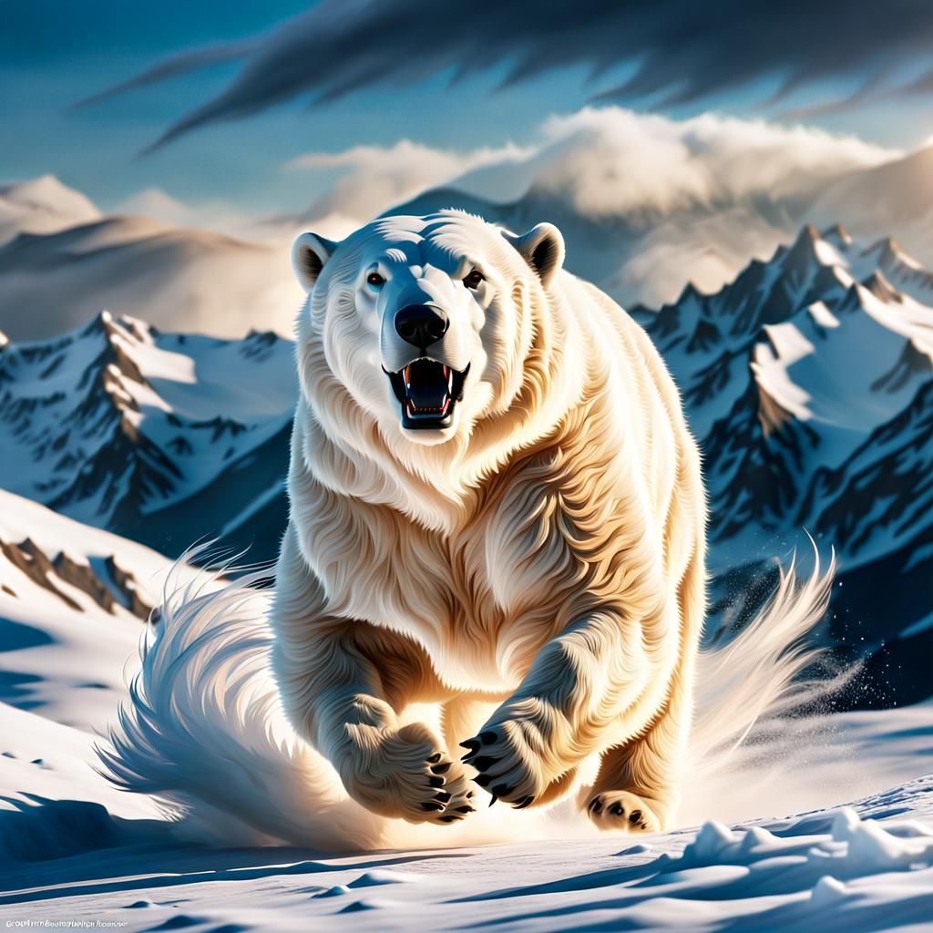 Polar Bear Running in Wind: Hyperrealistic Digital Art