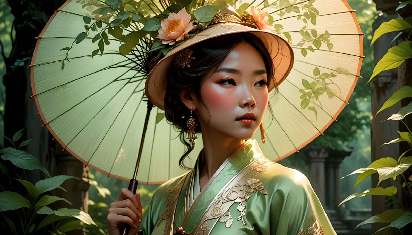Dreamy Woman in Traditional Chinese Attire
