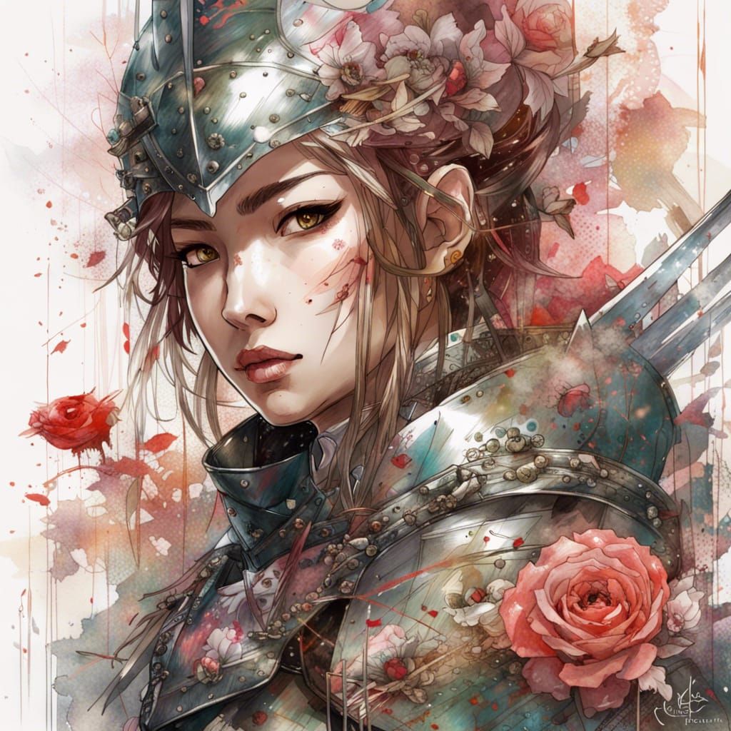Anime Knight Warrior with Roses: Manga Portrait