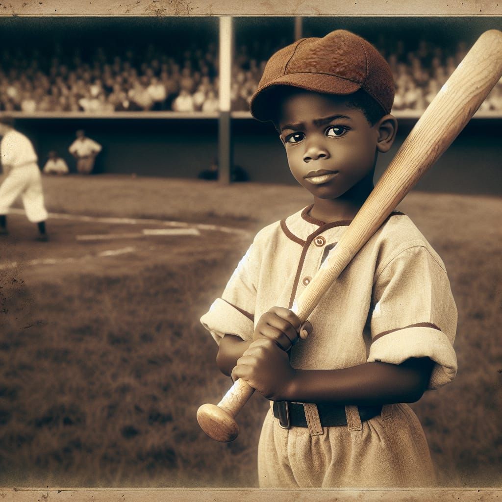 Vintage Baseball Photo of Young Boy with Bat