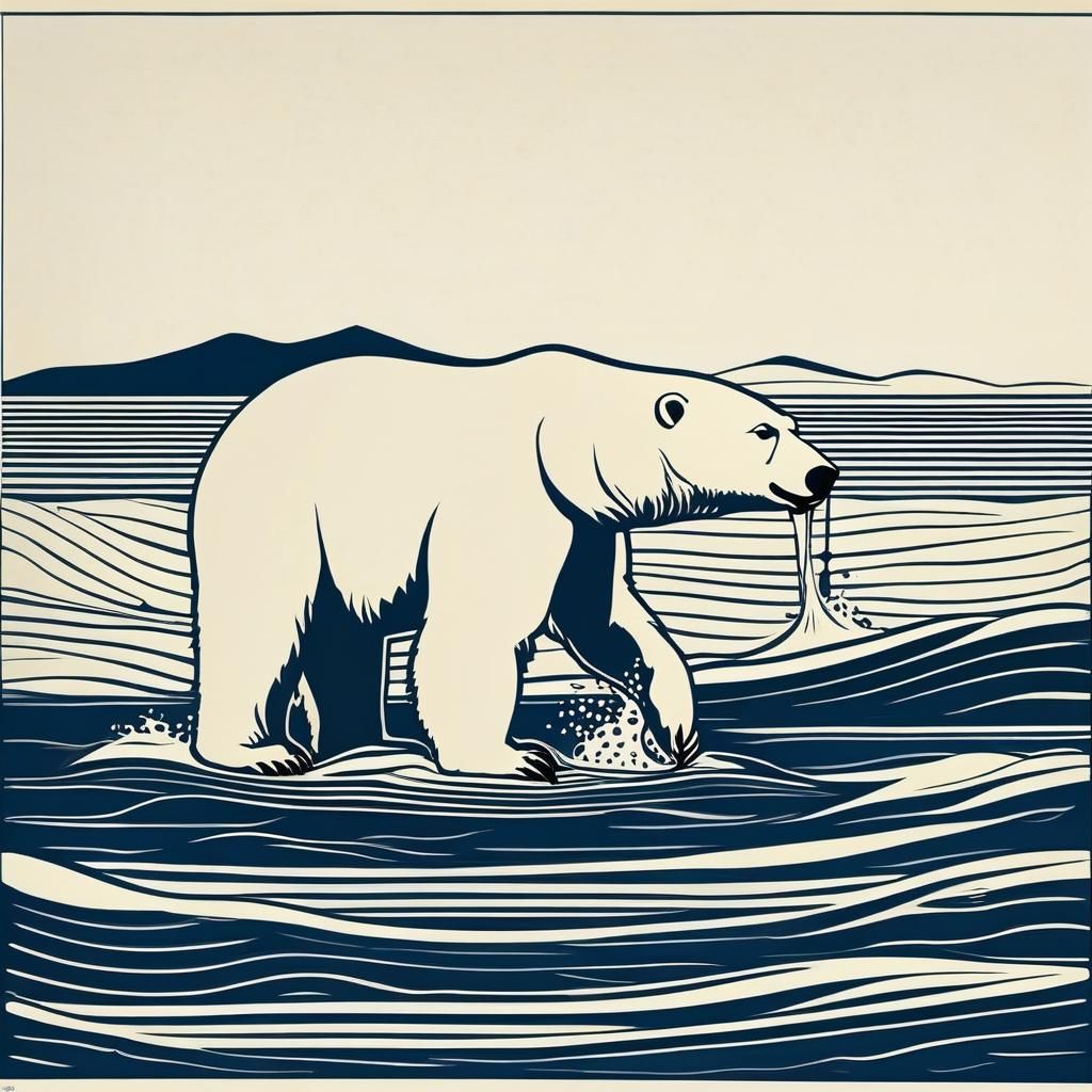 Minimalist Polar Bear Fishing Art