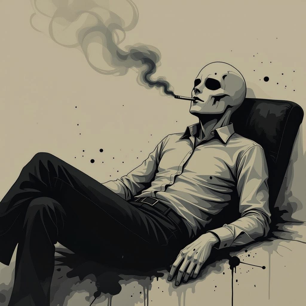 Vibrant Painting of Tall, Faceless Man Covered in Dots