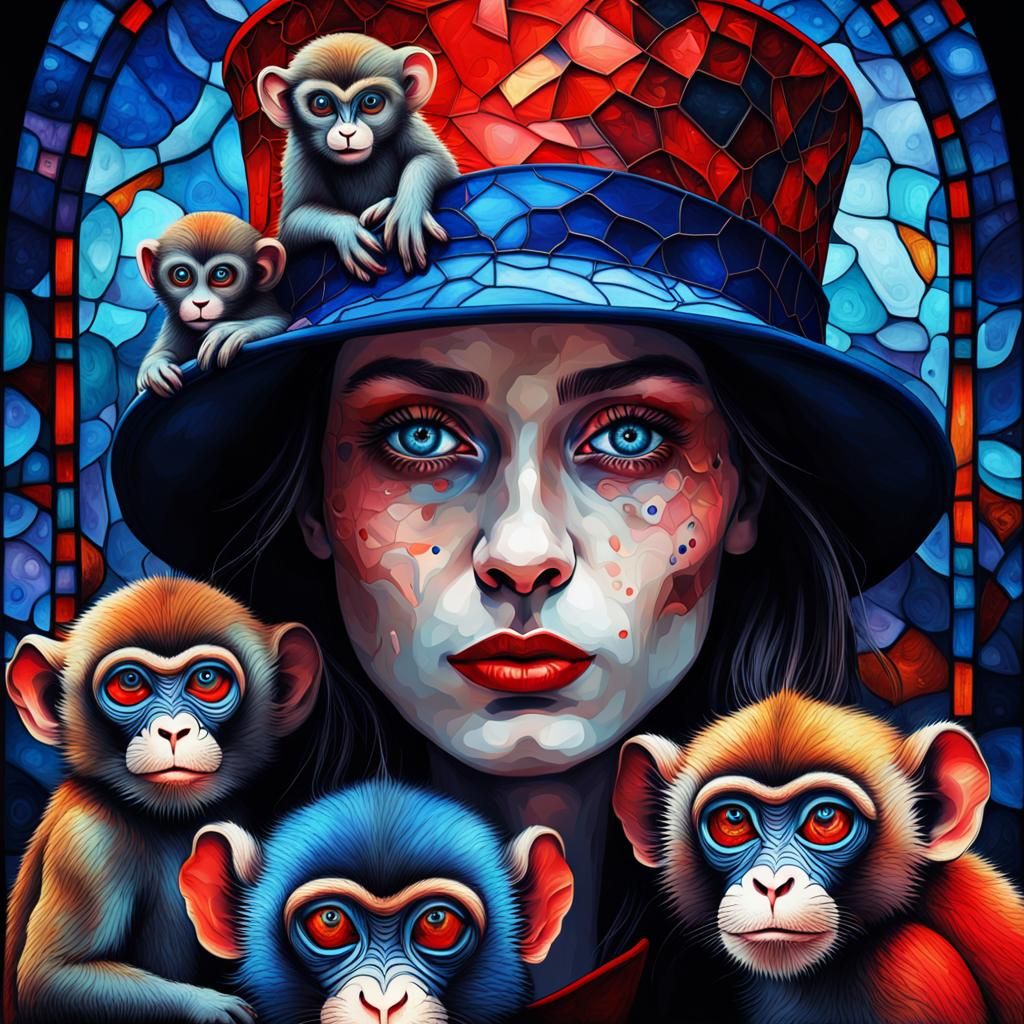 Surreal Woman with Monkeys in Gaudi Style