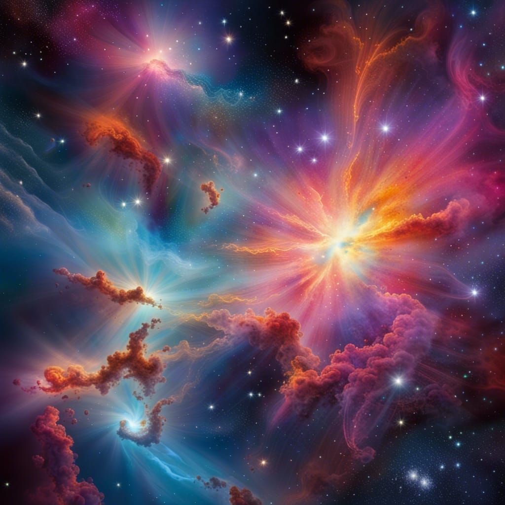 Radiant Nebula and Star Clusters in Abstract Space Art