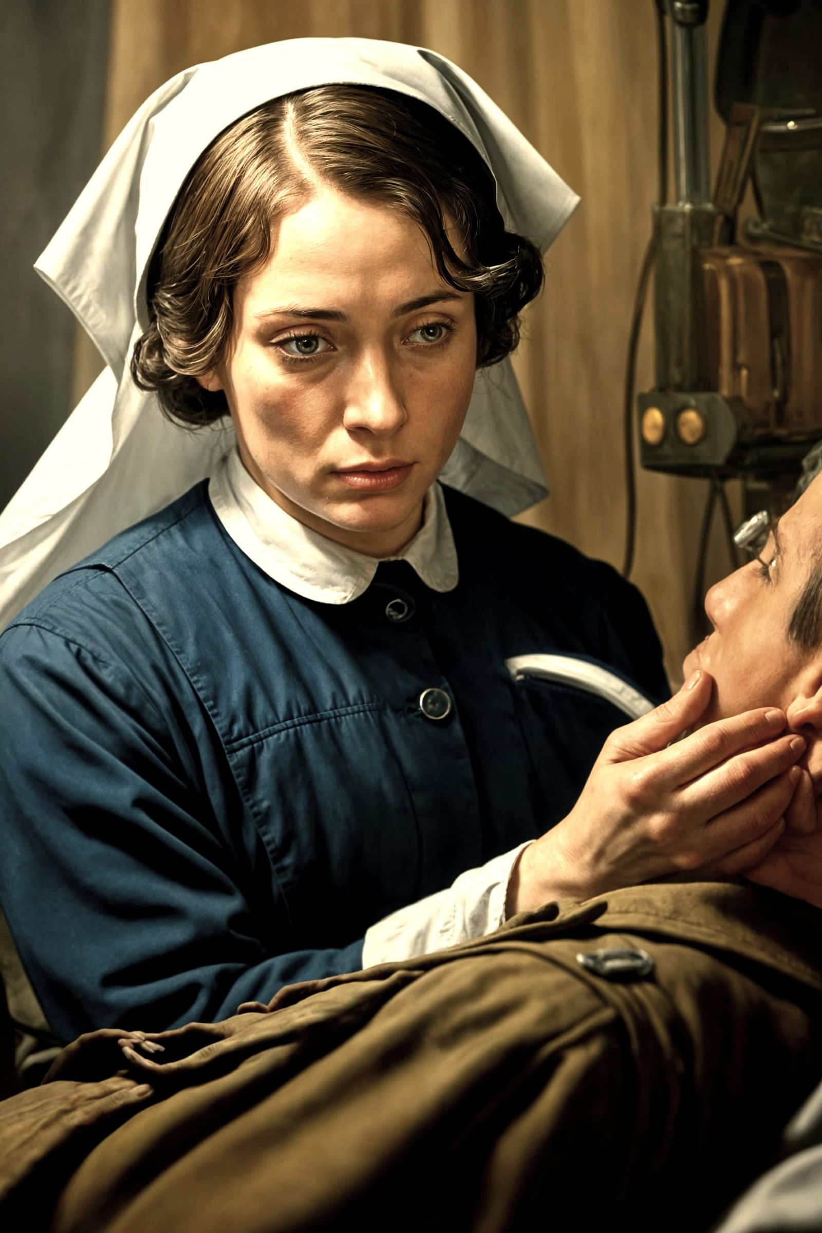 Merciful Angel Tends Wounded Soldiers in WW1 Field Hospital