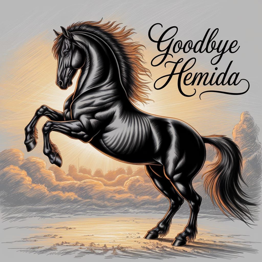 Majestic Black Horse in Golden Twilight