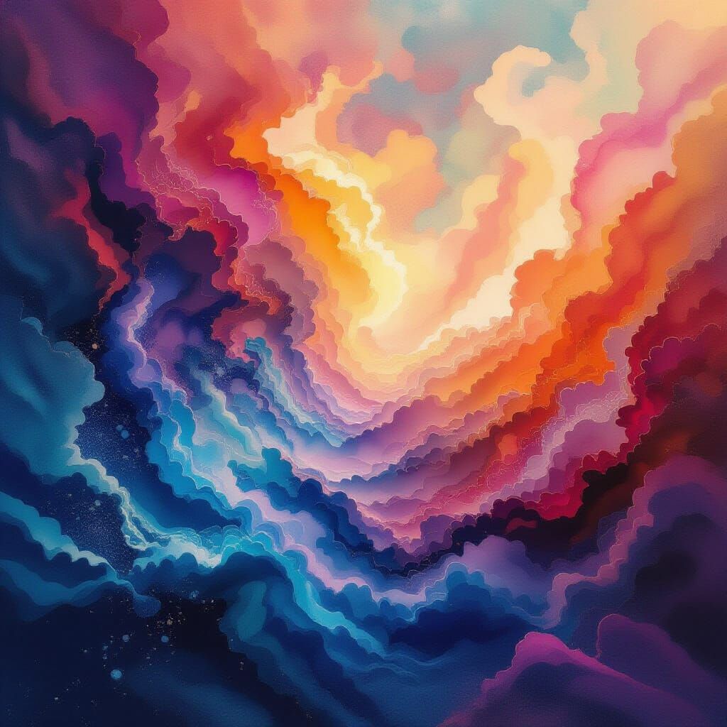 Abstract Watercolor Painting in Mixed Colors