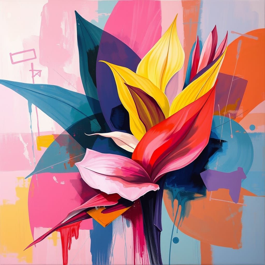 Vibrant Expressionist Masterpiece with Neon Accents and Exot...