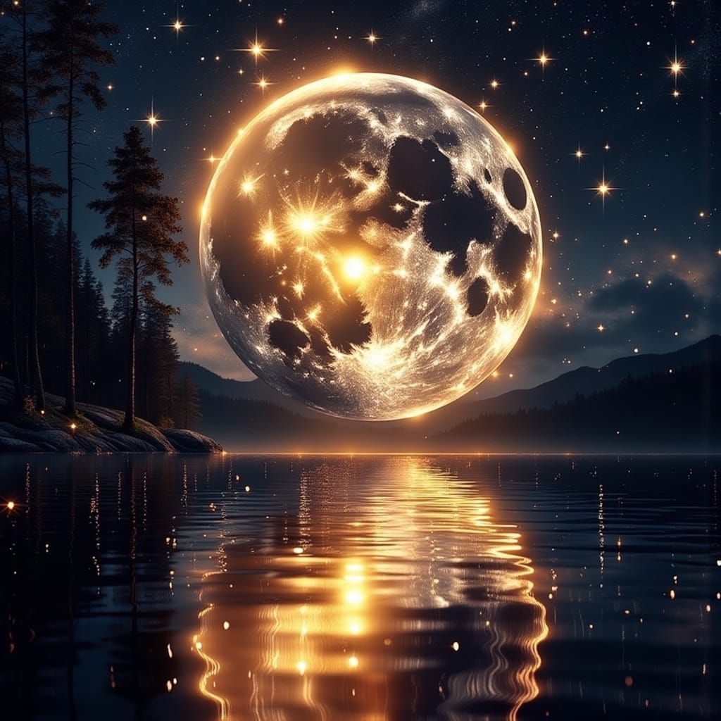 Astral Moon Shines with Cosmic Sparkles