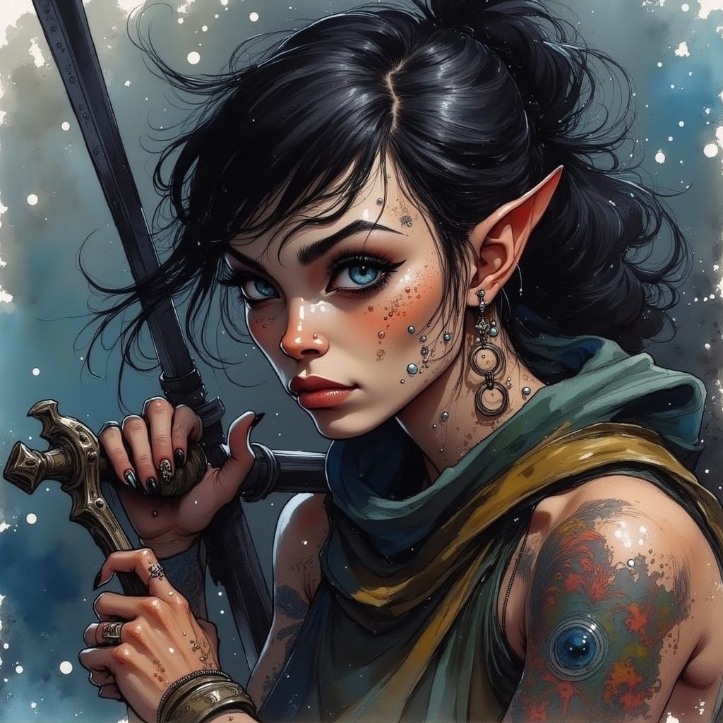 Battle-Hardened Half-Elf Warrior in Chaotic Style