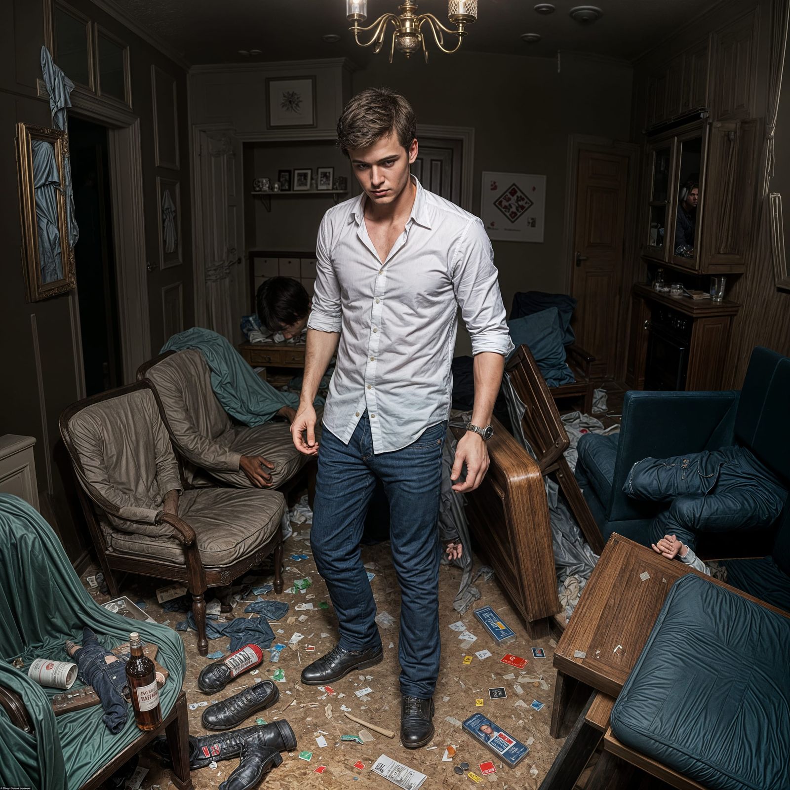 Young Man Cleans Up After Party