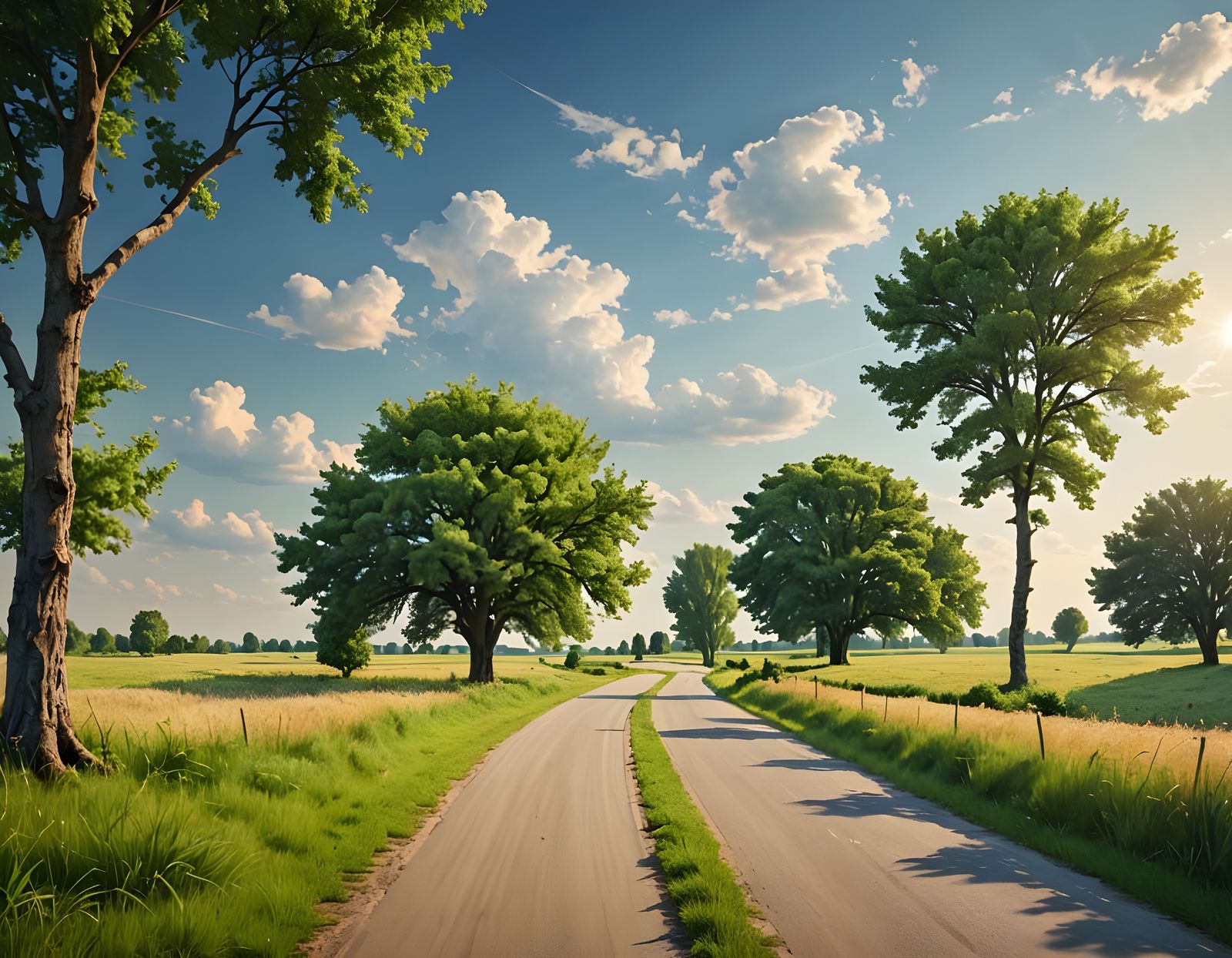 Idyllic Summer Landscape with Road and Tree