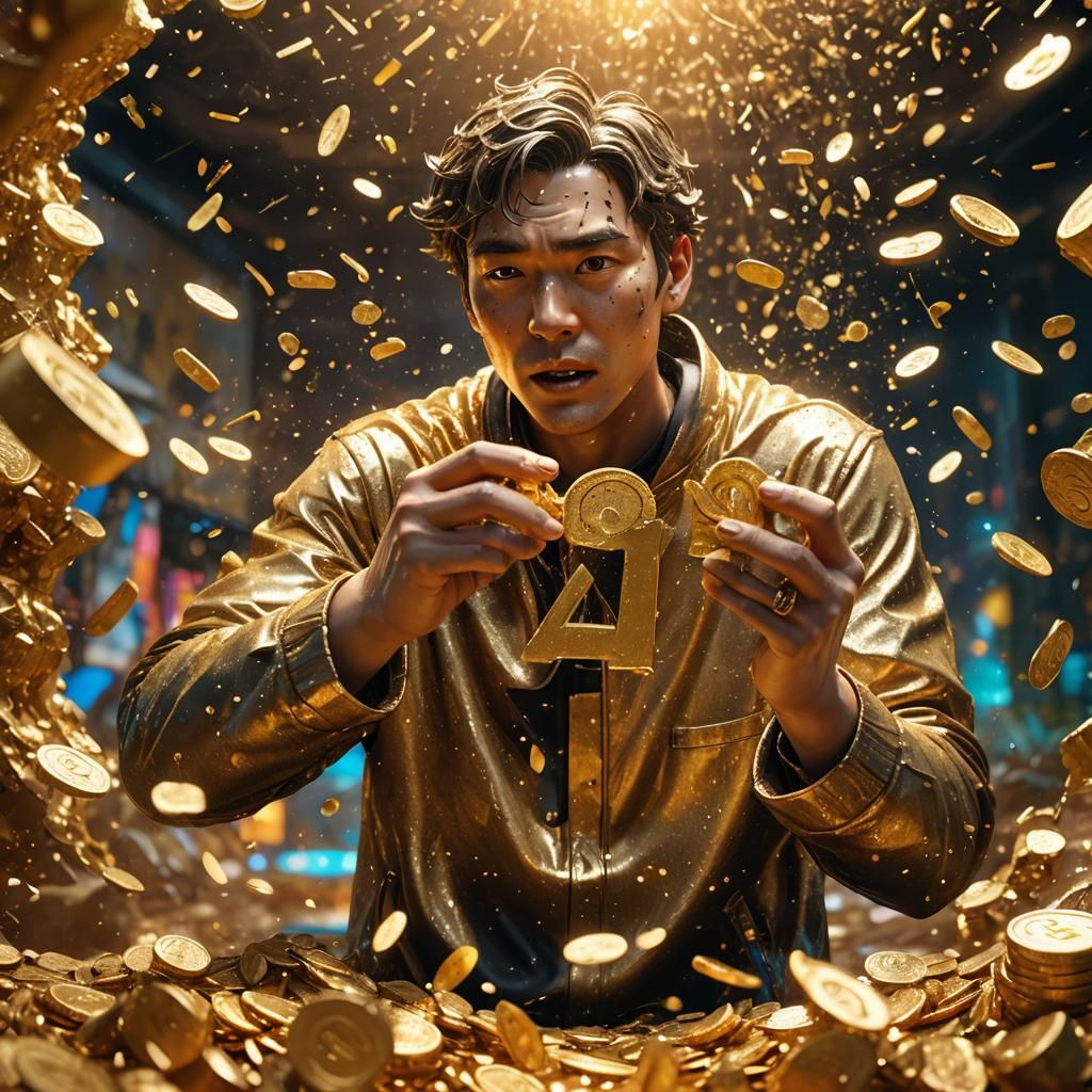 Hyperrealistic Man with Golden Letter in Clay Environment