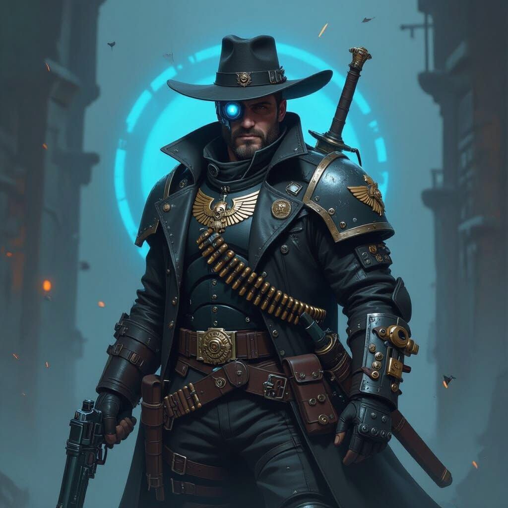 Grimdark Rogue Trader Captain in Warhammer 40k Style