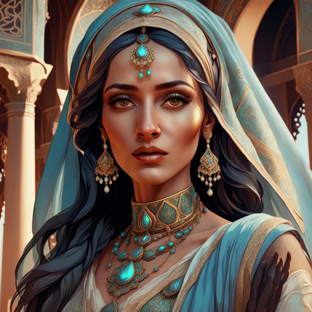 Arabian Woman Portrait in Rococo Style