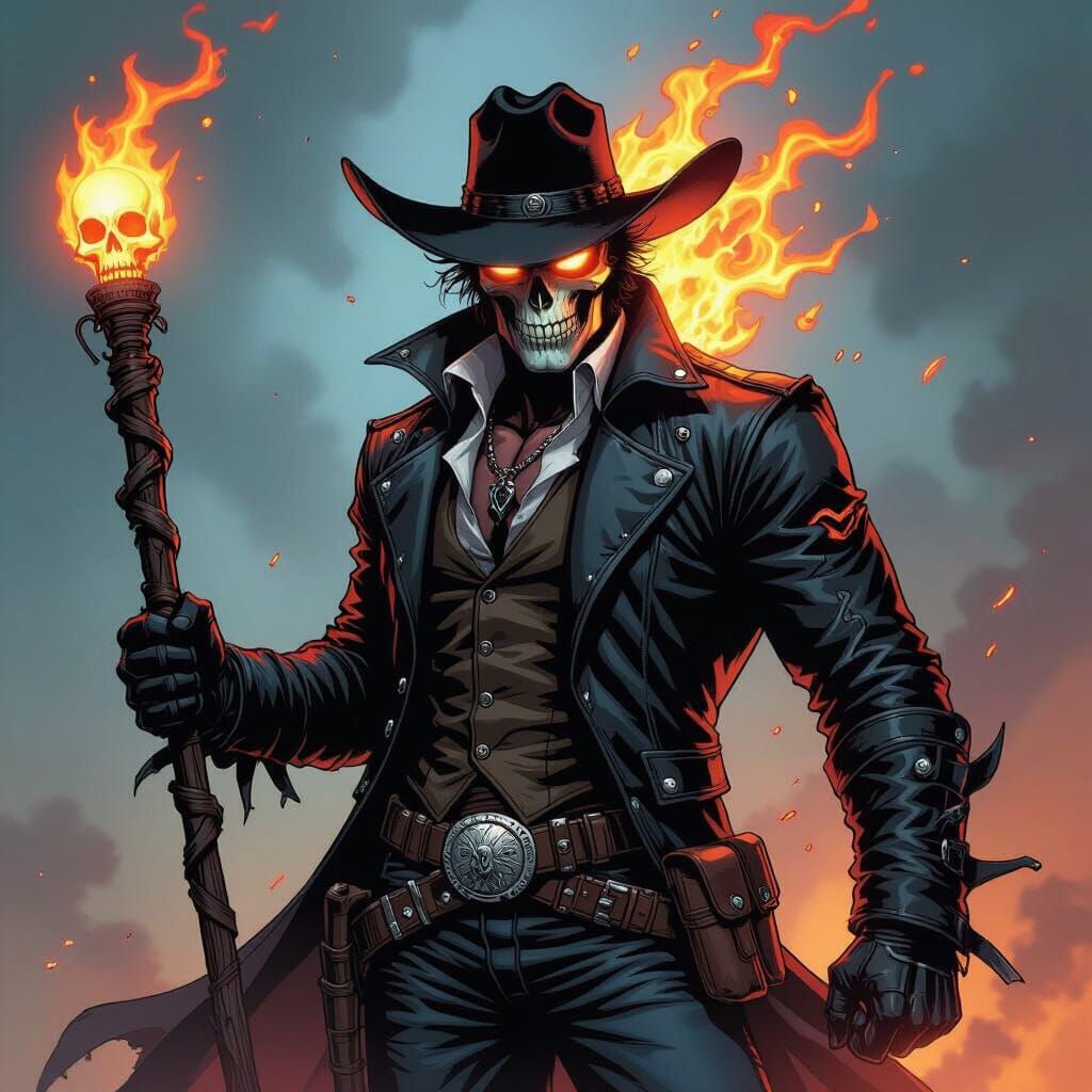 Gambit and Ghost Rider Fusion in Comic Book Style