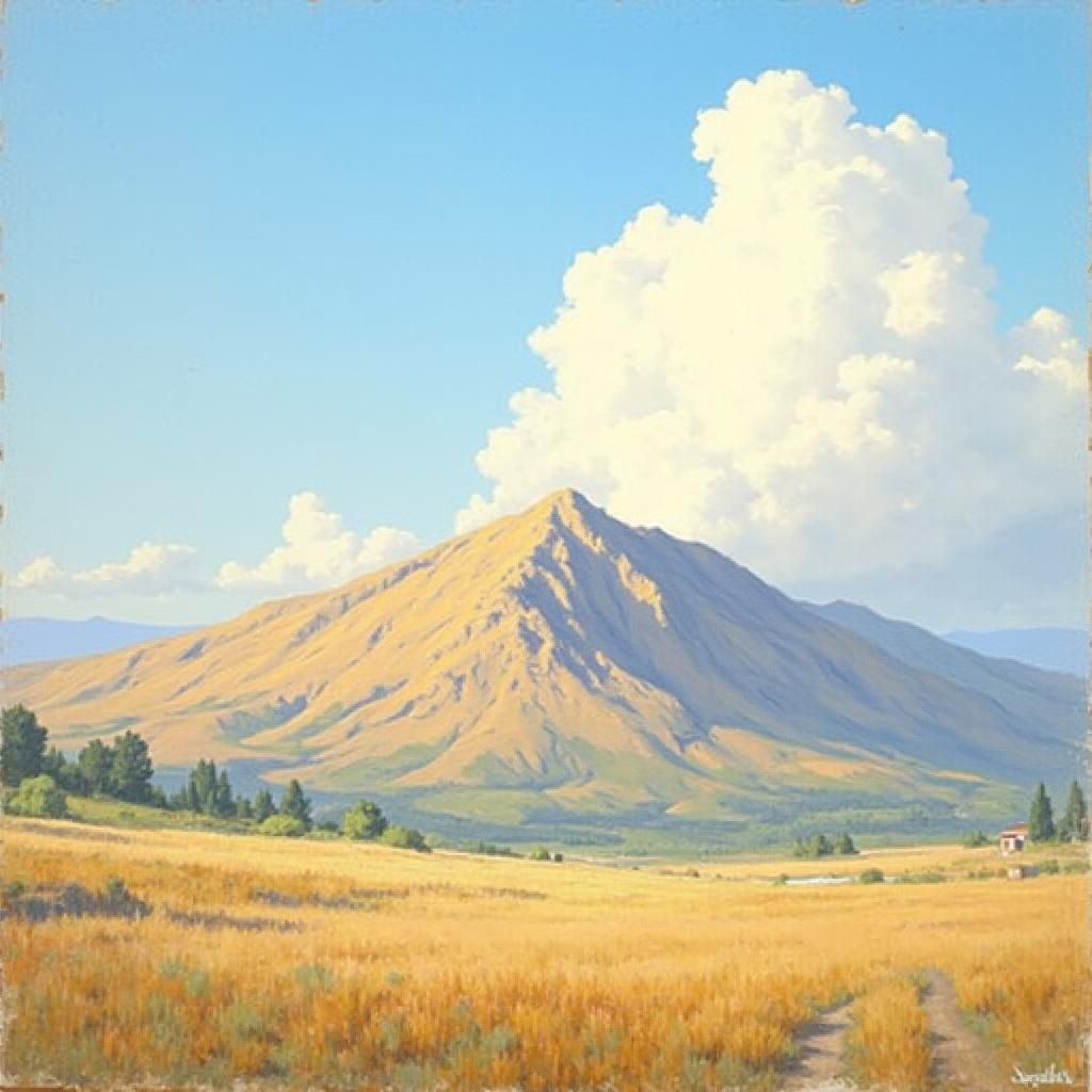 Impressionist Mountain Landscape in Golden Light