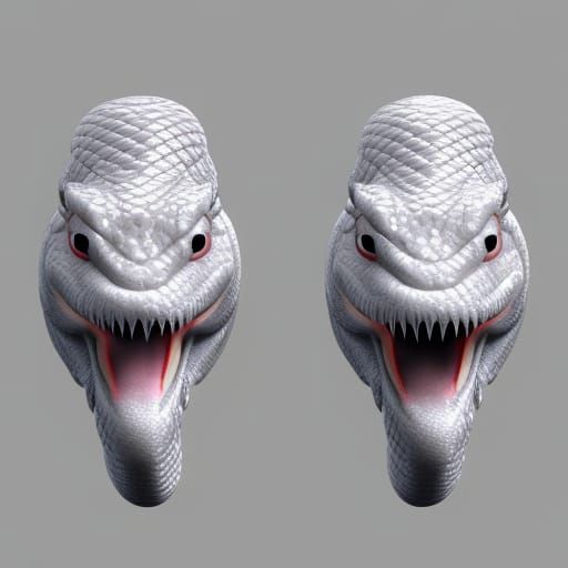 Two-Headed White Snake in 3D Rendering