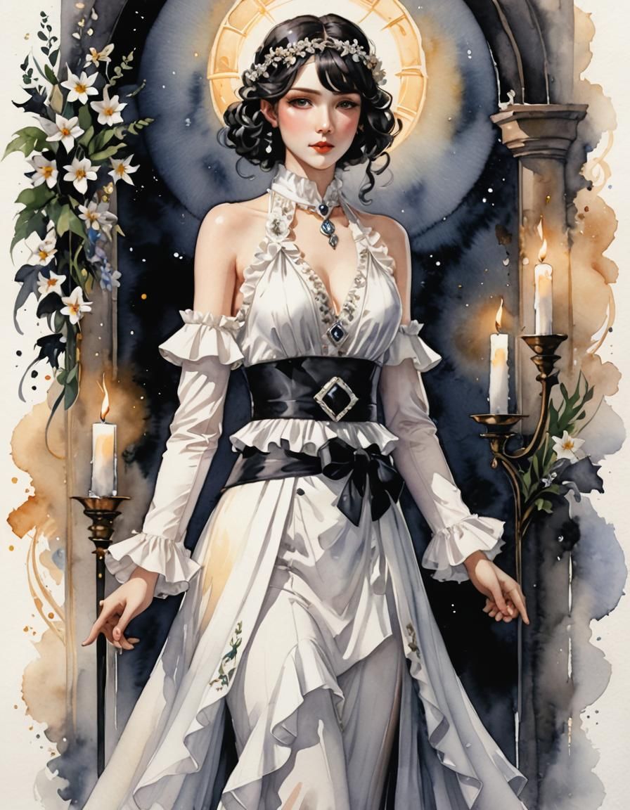 Imbolc: 1930's Lady in Flowing Watercolour Dress