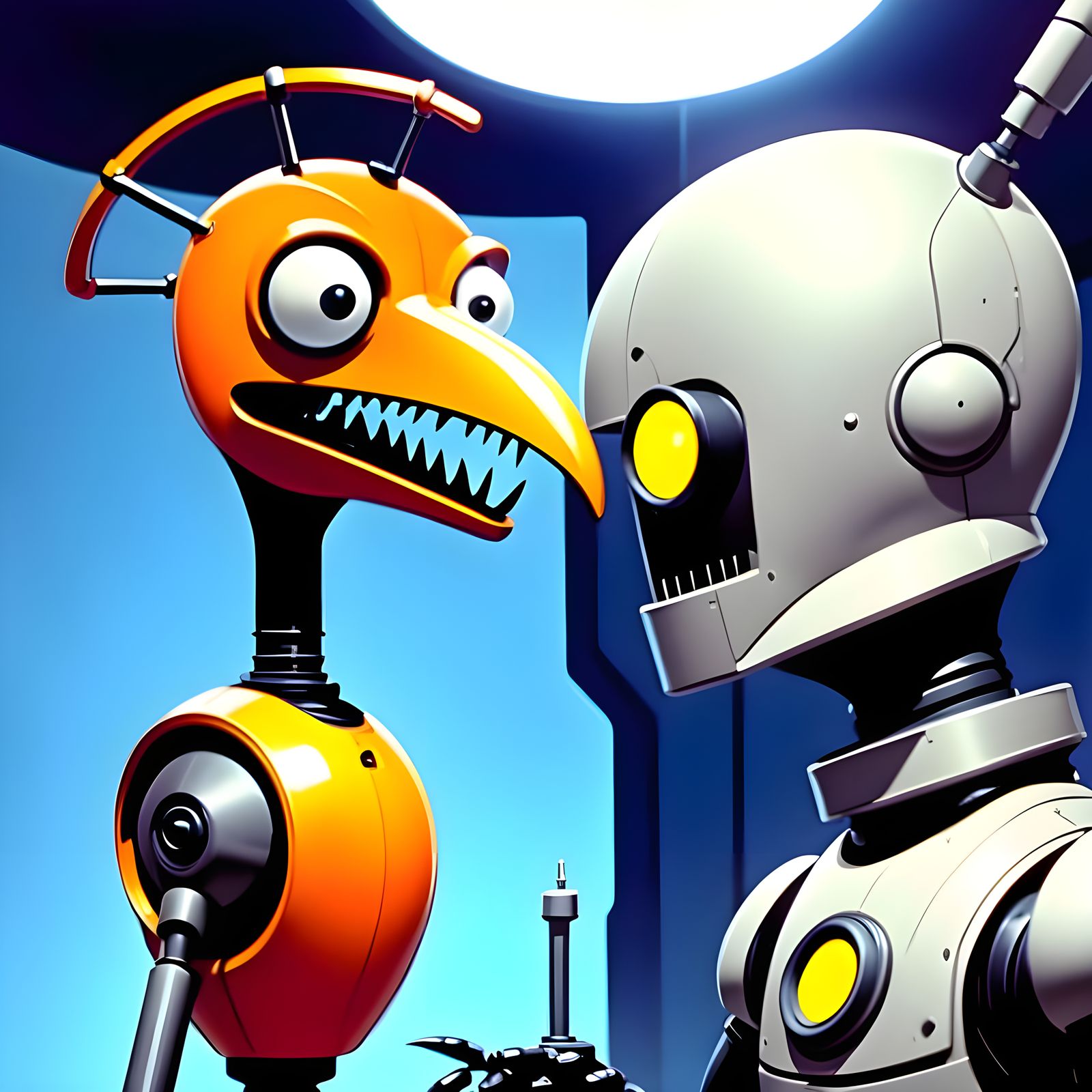 Cinematic Robot & Crow Concept Art in Vibrant 3D Digital Sty...
