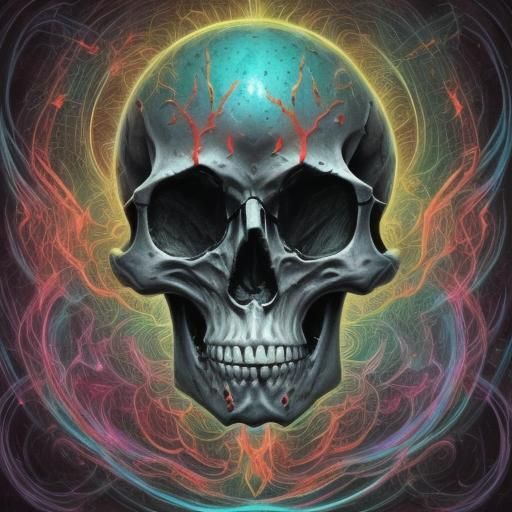 Glowing Skeleton Bat Skull in Dark Fantasy Art