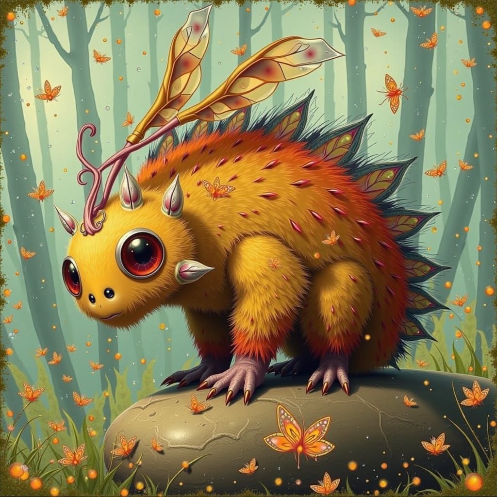 Whimsical Mythical Creature in Dreamlike Forest