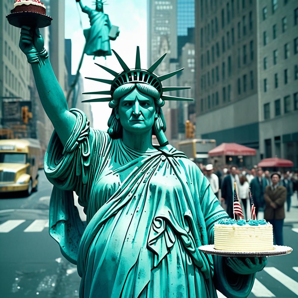 Plus-Size Statue of Liberty with Cake in New York