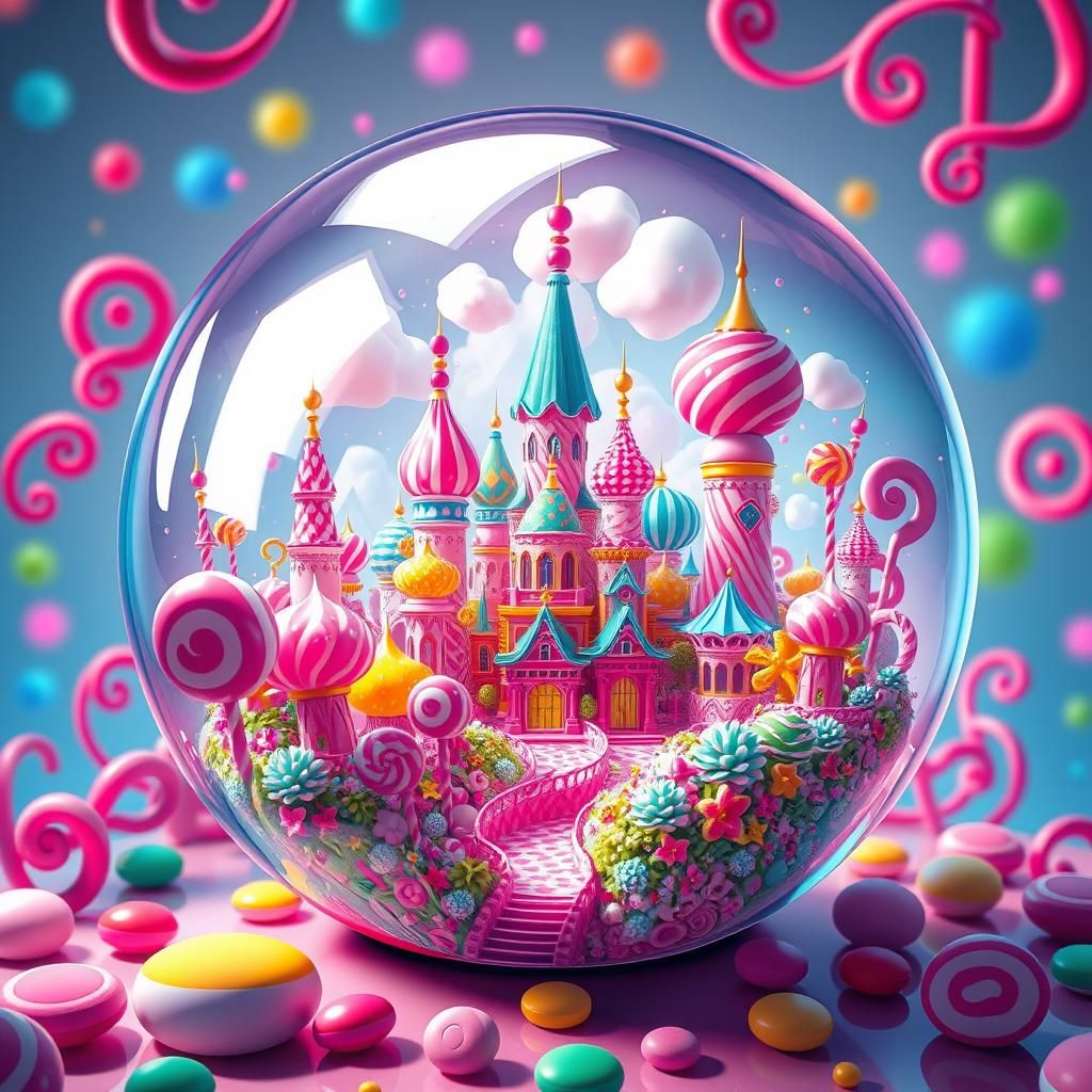 Candy Cityscape in Glass Ball: Digital Art