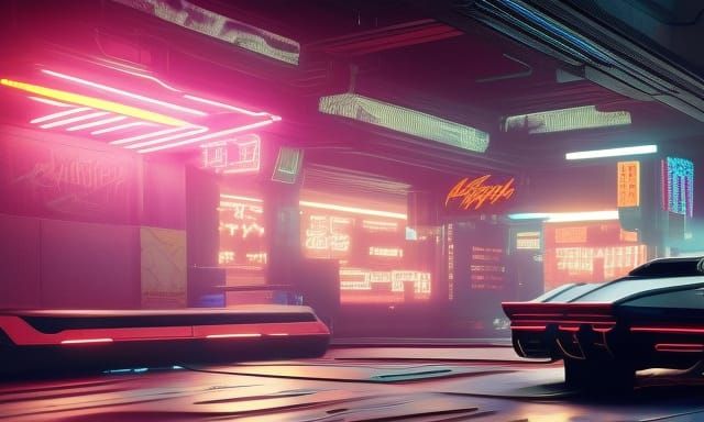 Cyberpunk Nightclub Interior with Neon Lighting