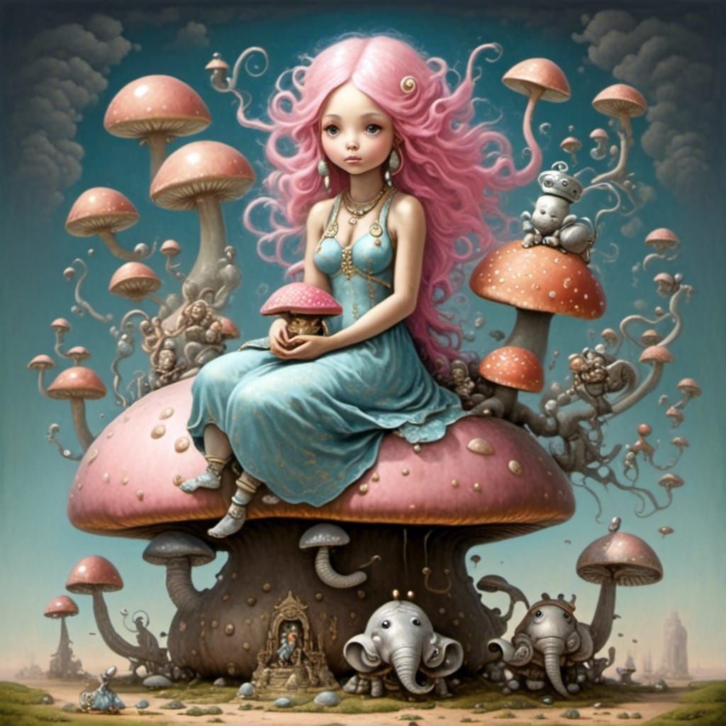 Fairy on Mushroom in Pastel Wonderland