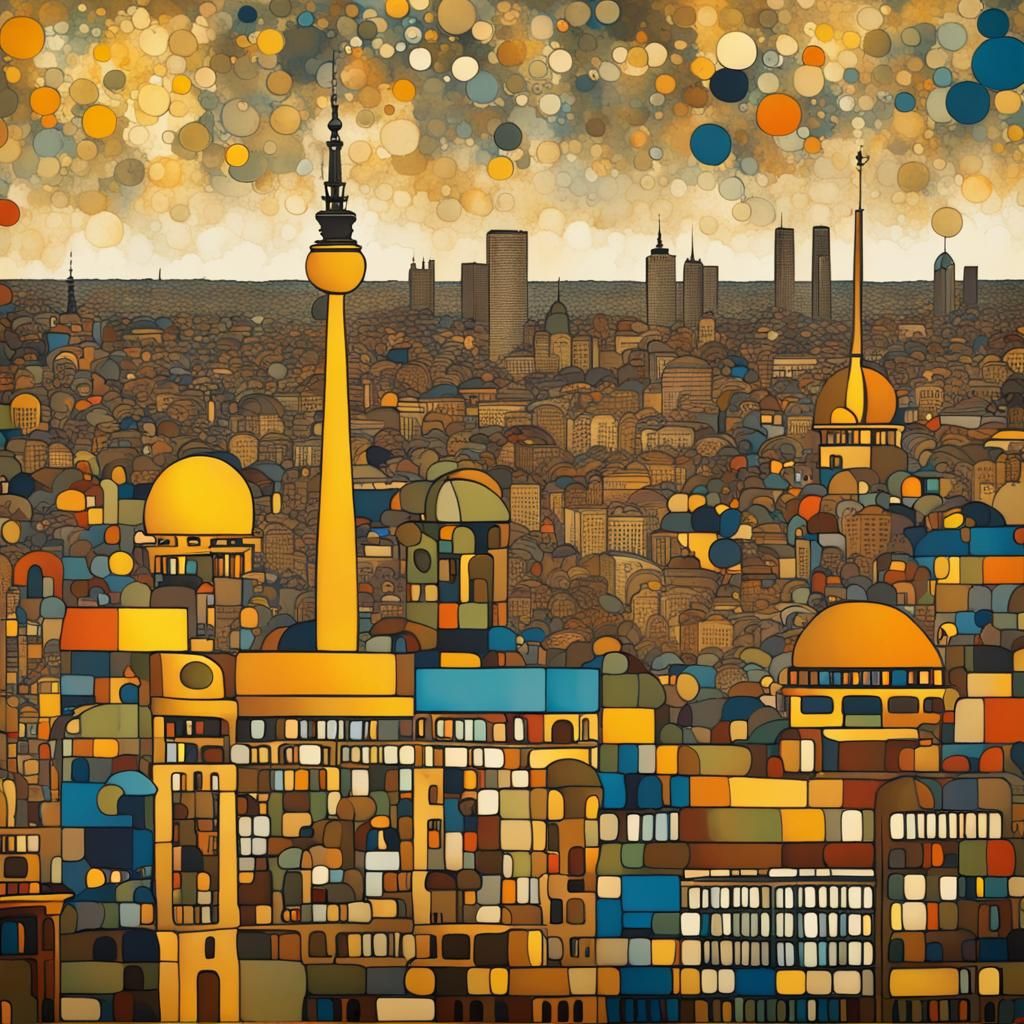 Berlin Skyline in Gustav Klimt Style