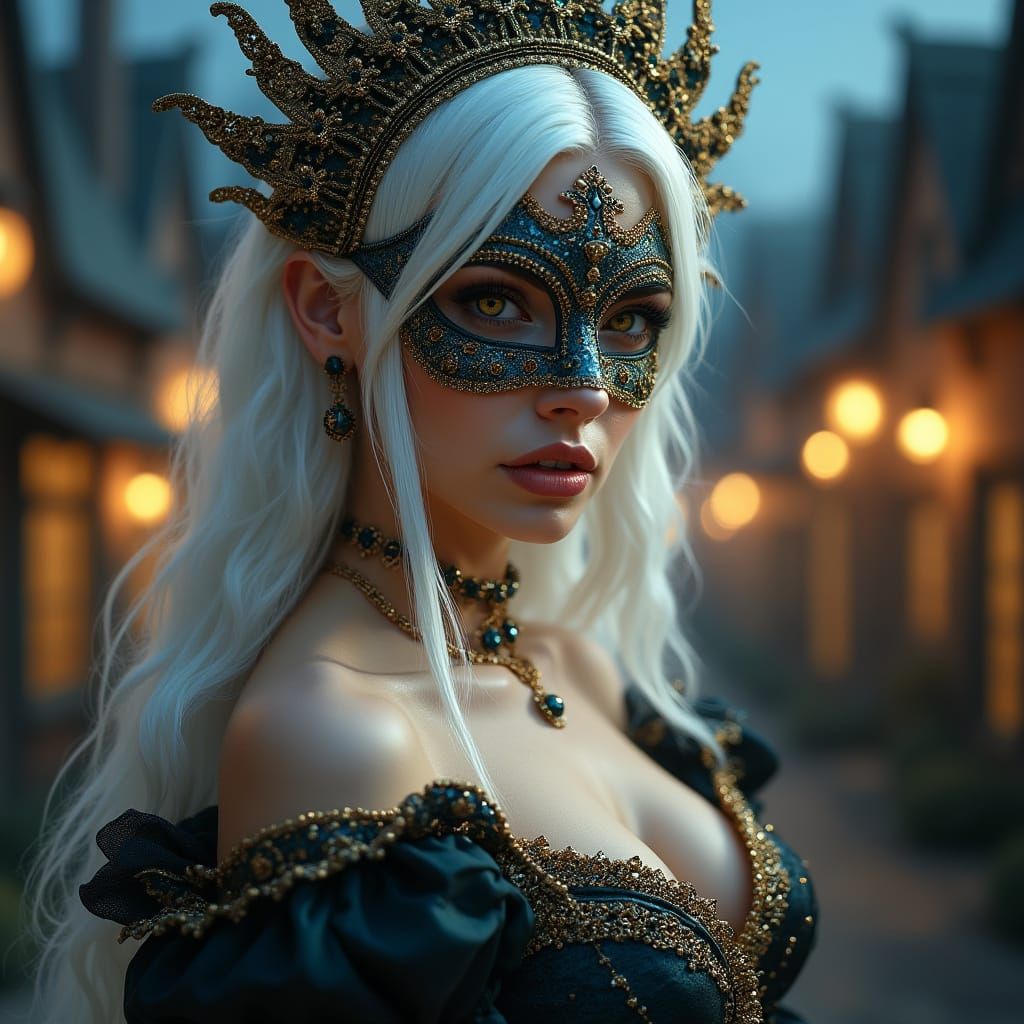 Elegant Woman with Masquerade Mask in Fantasy Style