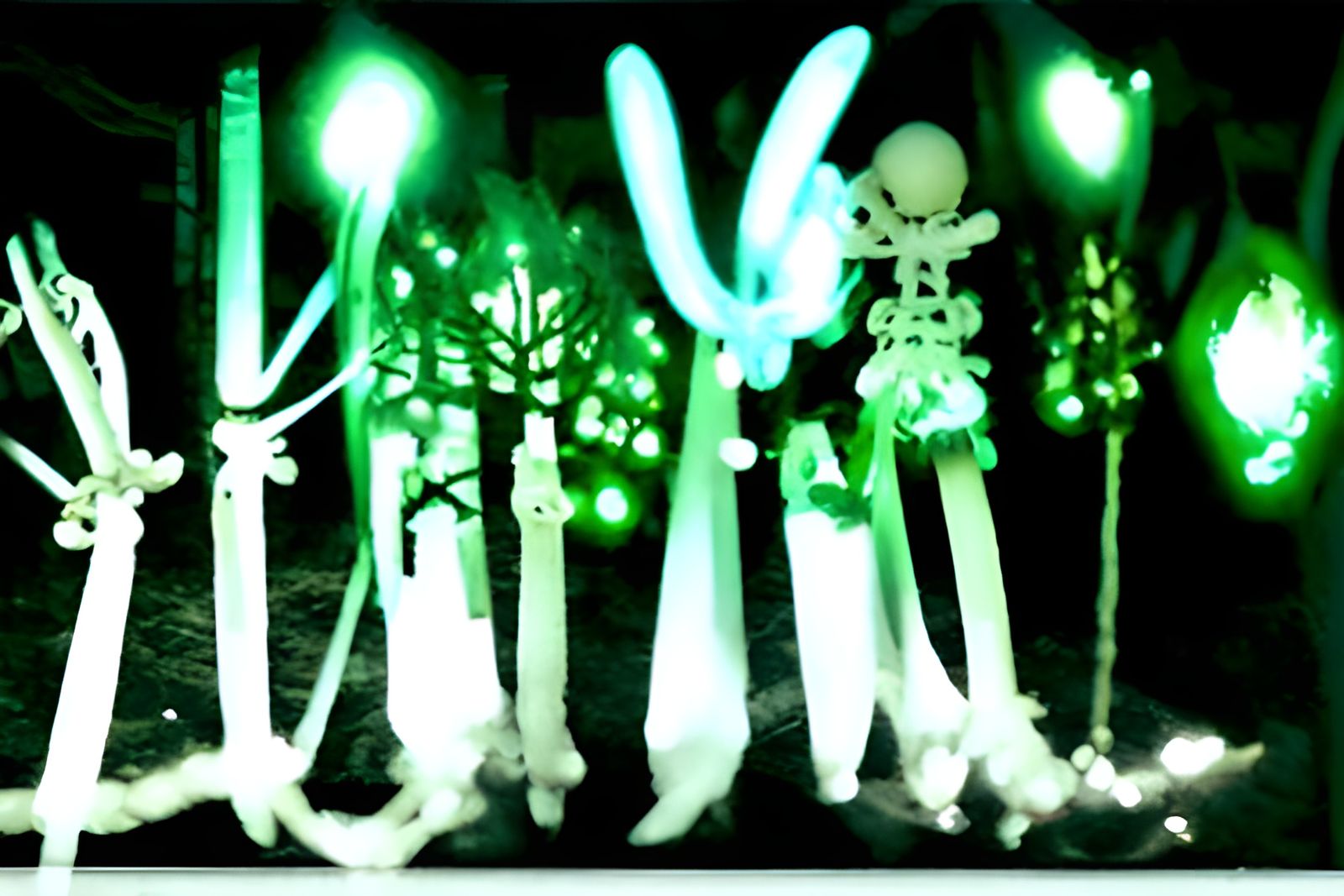 Glowing Skeleton Lights in Forest: Old Photo Style