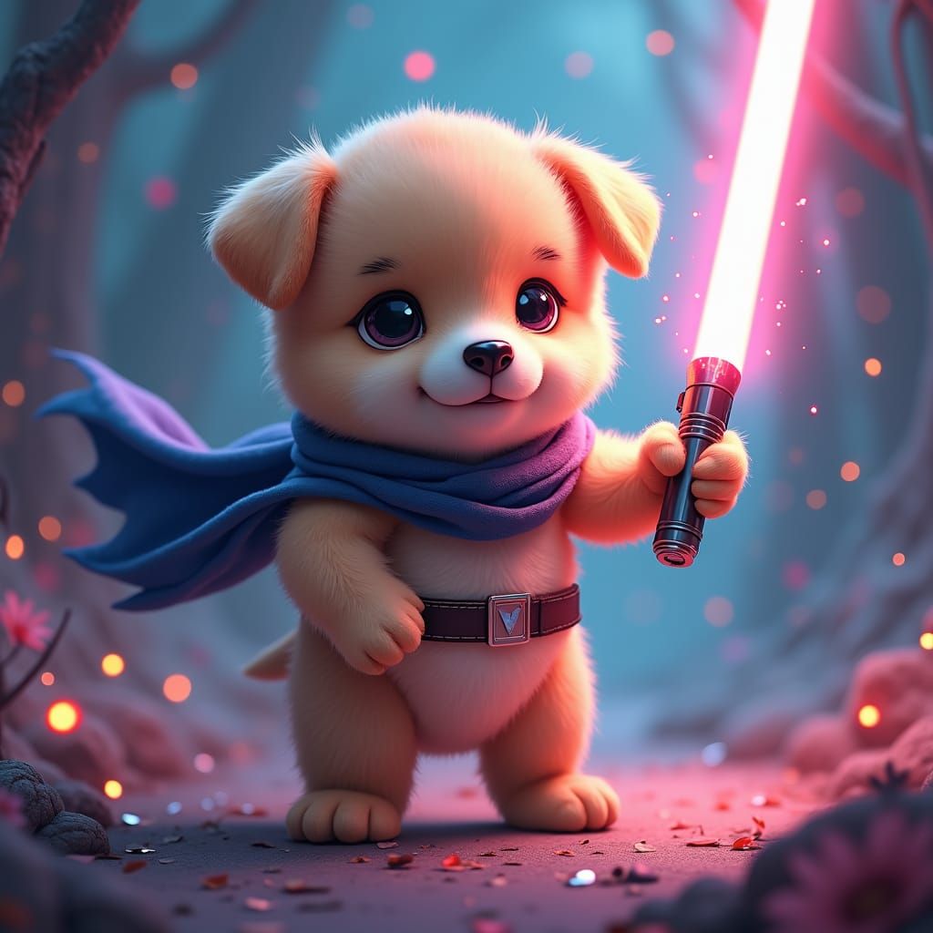 Heroic Puppy with Lightsaber in Pointillism Style