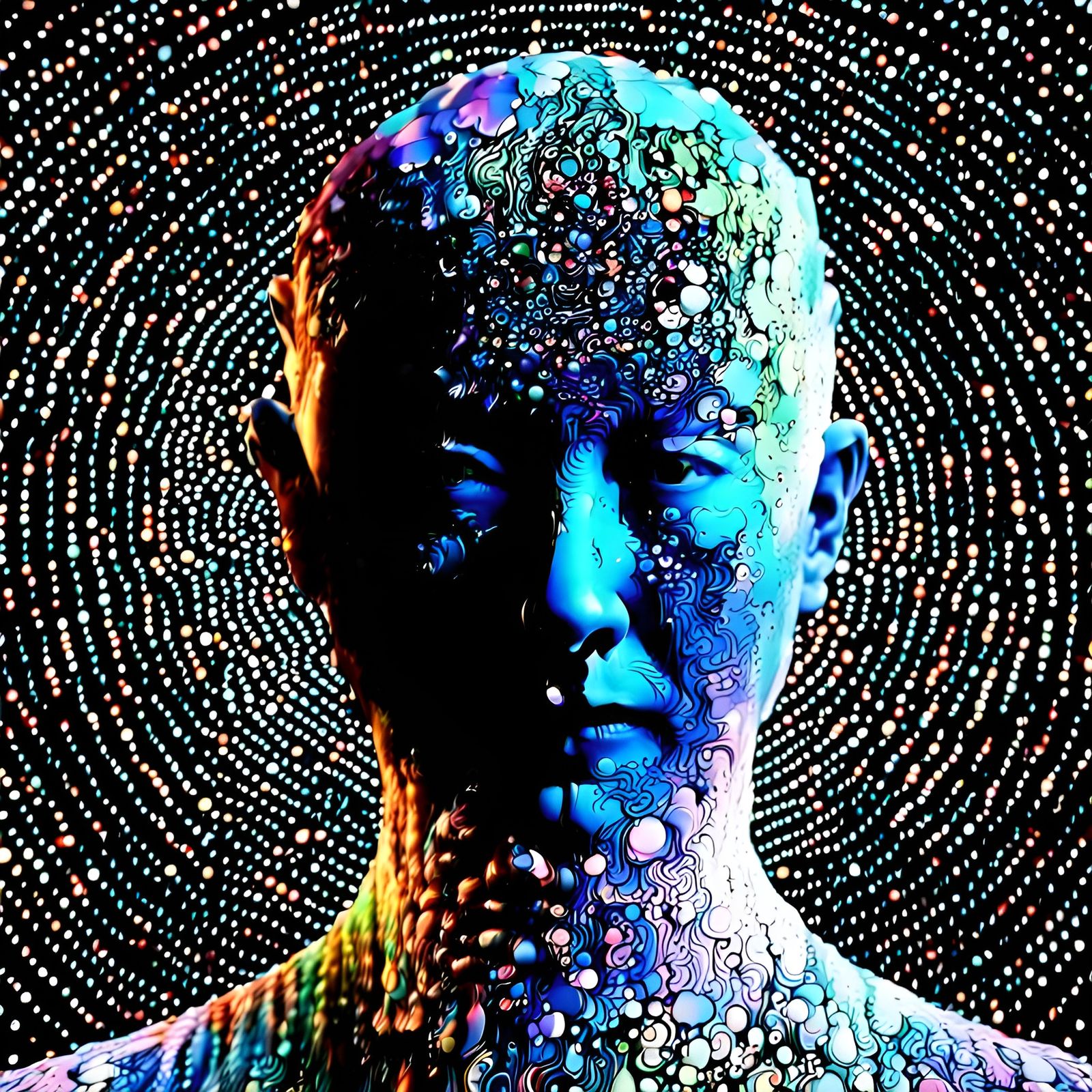 Radiant Antimatter Avatar in Fractal Aurora