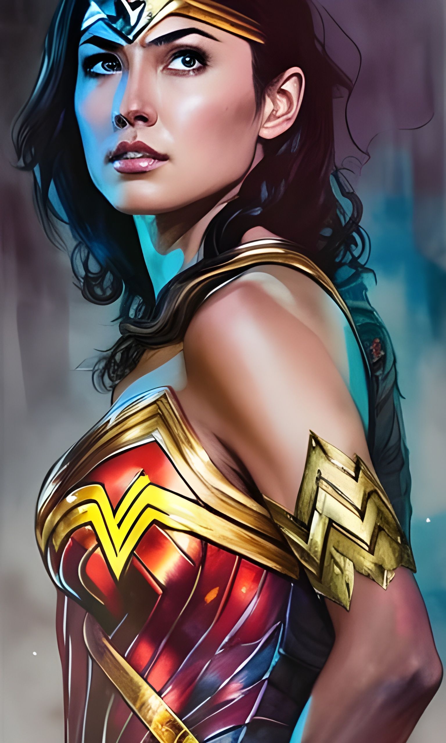 Wonder Woman Portrait in Watercolor Ink Style