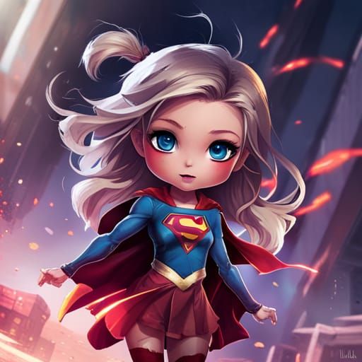 Chibi Supergirl in Street Clothes as Splash Art