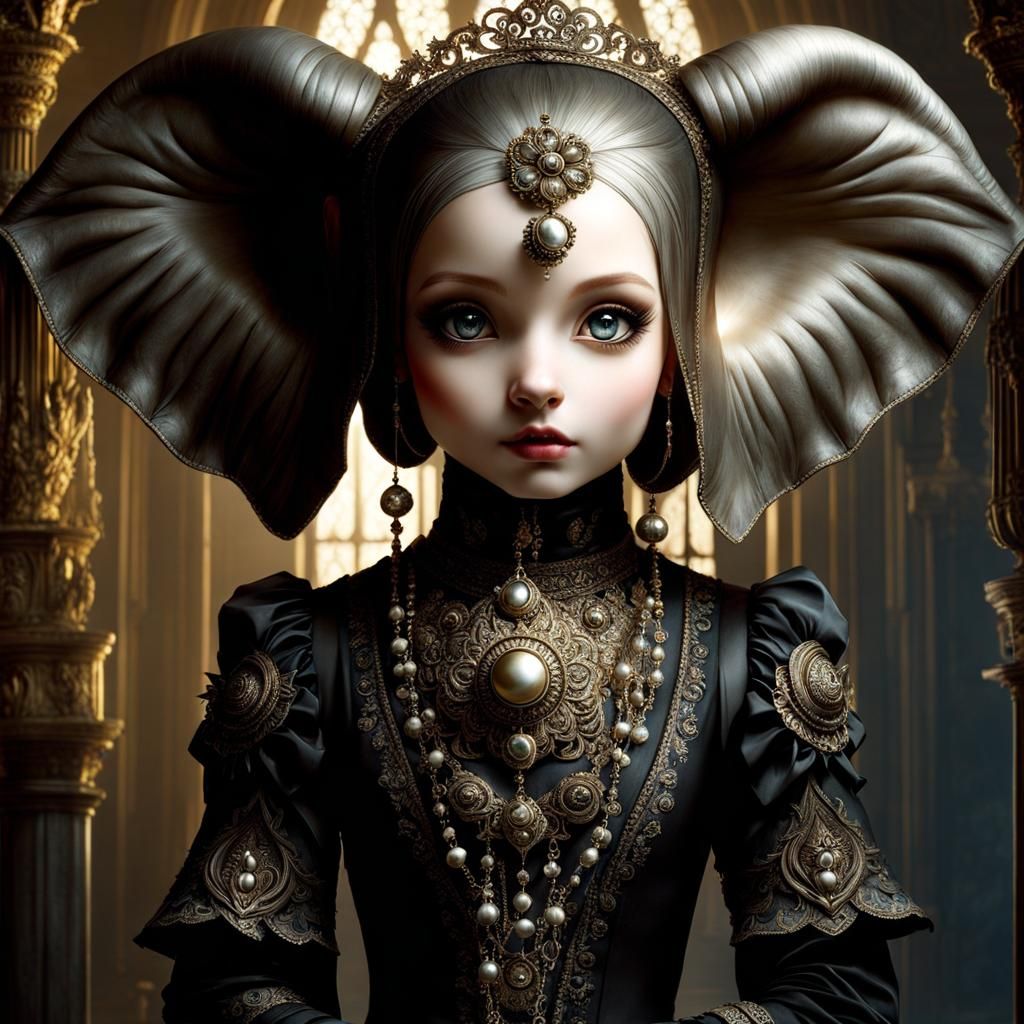 Cute Elephant Girl in Gothic Baroque Style